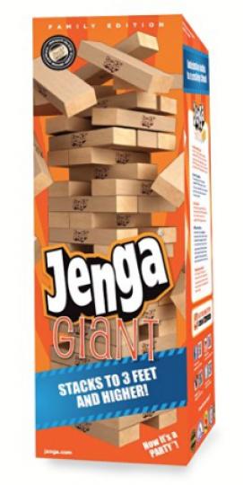 Authentic oversized hardwood Jenga game designed for kids ages 6 and up